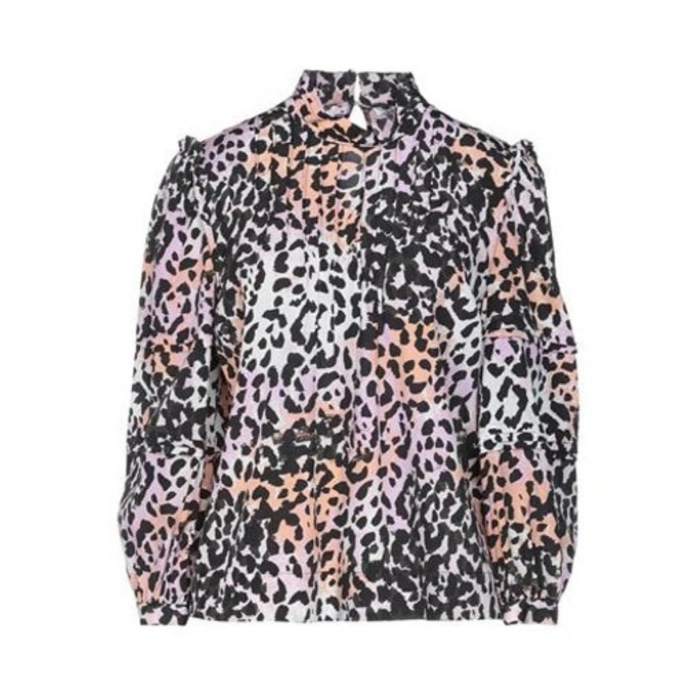 Veronica Beard Lety pastel leopard print silk blend Crepe De Chine Top